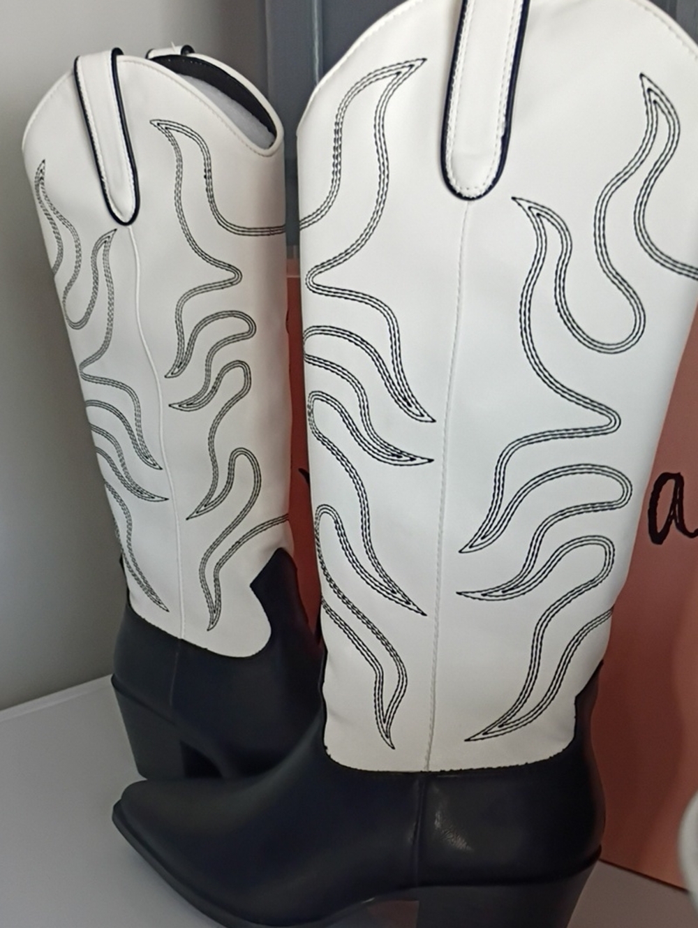 Wild Pair White and Black Over-the-Knee Western Boots
